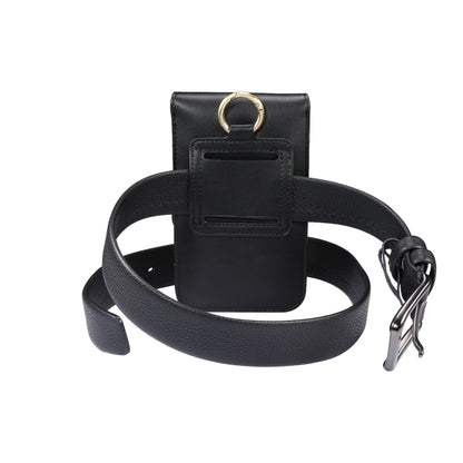 Lambskin Texture Men Phone Universal Double Lattice Waist Bag Leather Case, L