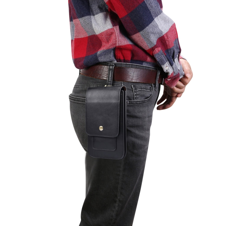 Lambskin Texture Men Phone Universal Double Lattice Waist Bag Leather Case, L