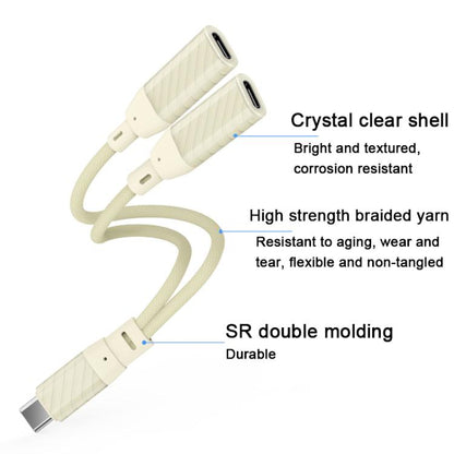 60W 2 in 1 Type-C to Dual Type-C Audio Adapter, Type-C to Dual Type-C