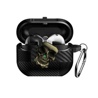 Carbon Fiber Pattern Skull Lock Bluetooth Earphone Protective Case, For Samsung Galaxy Buds3 Pro