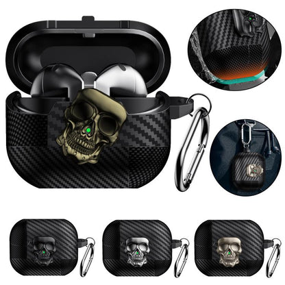 Carbon Fiber Pattern Skull Lock Bluetooth Earphone Protective Case, For Samsung Galaxy Buds3 Pro
