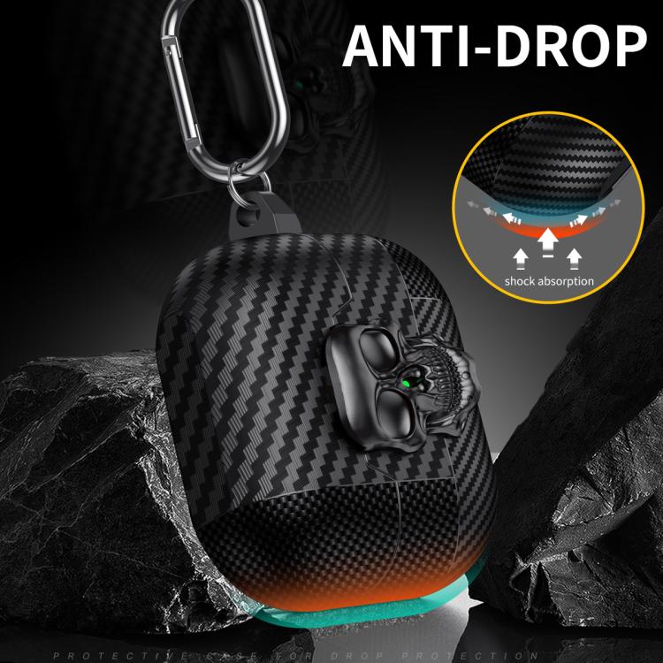 Carbon Fiber Pattern Skull Lock Bluetooth Earphone Protective Case, For Samsung Galaxy Buds3 Pro