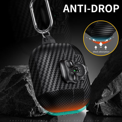 Carbon Fiber Pattern Skull Lock Bluetooth Earphone Protective Case, For Samsung Galaxy Buds3 Pro