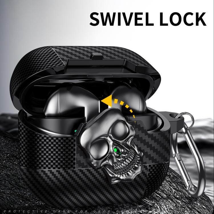 Carbon Fiber Pattern Skull Lock Bluetooth Earphone Protective Case, For Samsung Galaxy Buds3 Pro