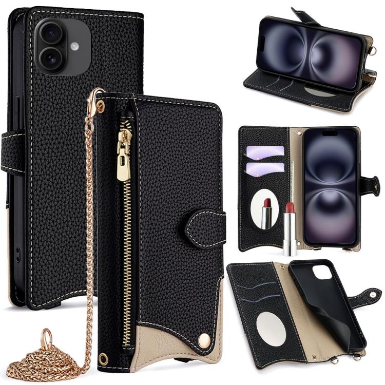 Crossbody Chain Fishtail Litchi Leather Phone Case, For iPhone Air, For iPhone 16 Pro Max, For iPhone 16 Pro, For iPhone 16 Plus