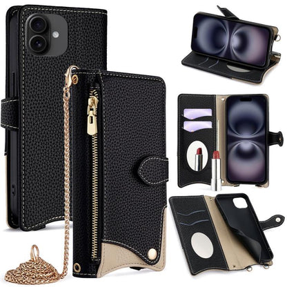 Crossbody Chain Fishtail Litchi Leather Phone Case, For iPhone Air, For iPhone 16 Pro Max, For iPhone 16 Pro, For iPhone 16 Plus