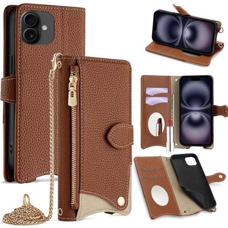 Crossbody Chain Fishtail Litchi Leather Phone Case, For iPhone Air, For iPhone 16 Pro Max, For iPhone 16 Pro, For iPhone 16 Plus