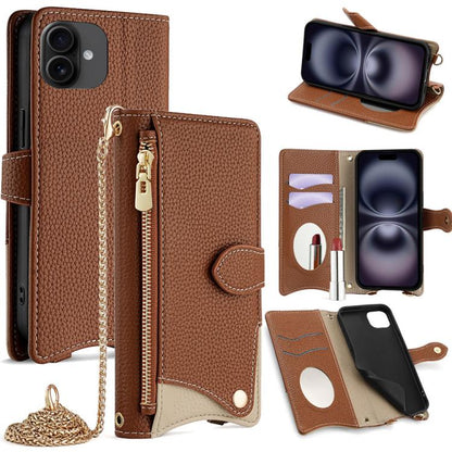 Crossbody Chain Fishtail Litchi Leather Phone Case, For iPhone Air, For iPhone 16 Pro Max, For iPhone 16 Pro, For iPhone 16 Plus