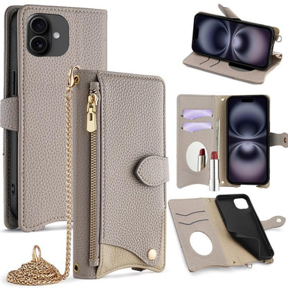 Crossbody Chain Fishtail Litchi Leather Phone Case, For iPhone Air, For iPhone 16 Pro Max, For iPhone 16 Pro, For iPhone 16 Plus