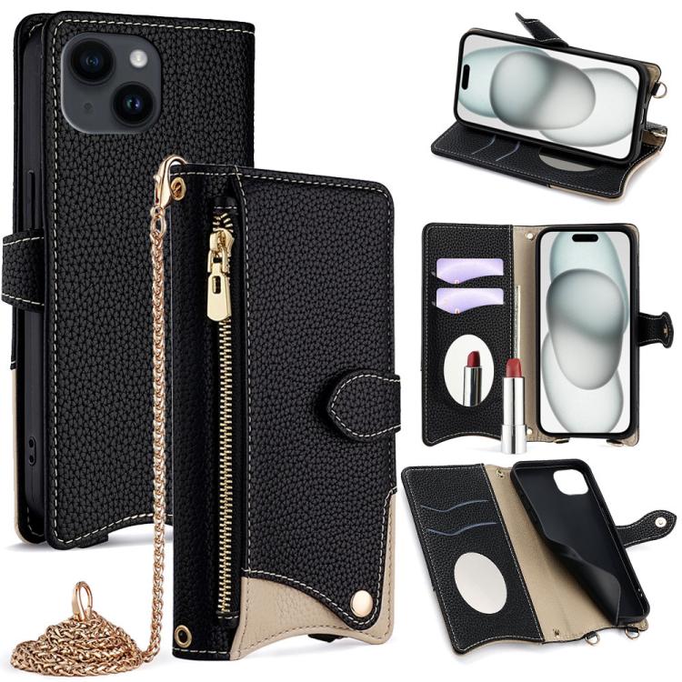 Crossbody Chain Fishtail Litchi Leather Phone Case, For iPhone 16, For iPhone 15 Pro Max, For iPhone 15 Pro, For iPhone 15 Plus