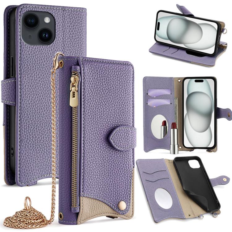 Crossbody Chain Fishtail Litchi Leather Phone Case, For iPhone 16, For iPhone 15 Pro Max, For iPhone 15 Pro, For iPhone 15 Plus