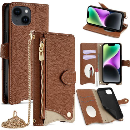 Crossbody Chain Fishtail Litchi Leather Phone Case, For iPhone 15, For iPhone 14 Plus, For iPhone 14, For iPhone 14 Pro
