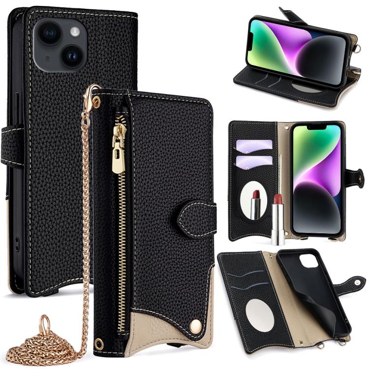 Crossbody Chain Fishtail Litchi Leather Phone Case, For iPhone 15, For iPhone 14 Plus, For iPhone 14, For iPhone 14 Pro