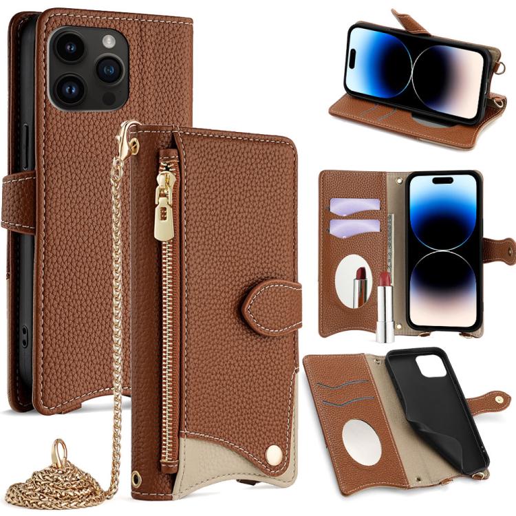 Crossbody Chain Fishtail Litchi Leather Phone Case, For iPhone 15, For iPhone 14 Plus, For iPhone 14, For iPhone 14 Pro