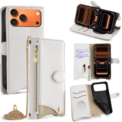 Crossbody Chain Fishtail Litchi Leather Phone Case, For iPhone 17e / 16e, For iPhone 17 Pro Max, For iPhone 17 Pro, For iPhone 17