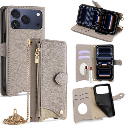 Crossbody Chain Fishtail Litchi Leather Phone Case, For iPhone 17e / 16e, For iPhone 17 Pro Max, For iPhone 17 Pro, For iPhone 17