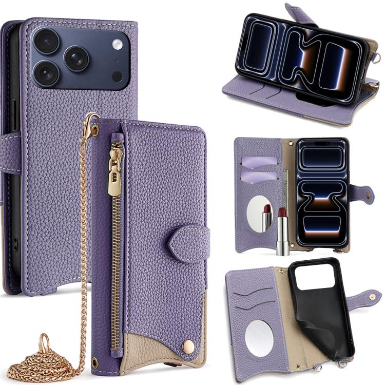 Crossbody Chain Fishtail Litchi Leather Phone Case, For iPhone 17e / 16e, For iPhone 17 Pro Max, For iPhone 17 Pro, For iPhone 17