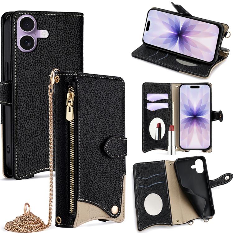 Crossbody Chain Fishtail Litchi Leather Phone Case, For iPhone 17e / 16e, For iPhone 17 Pro Max, For iPhone 17 Pro, For iPhone 17