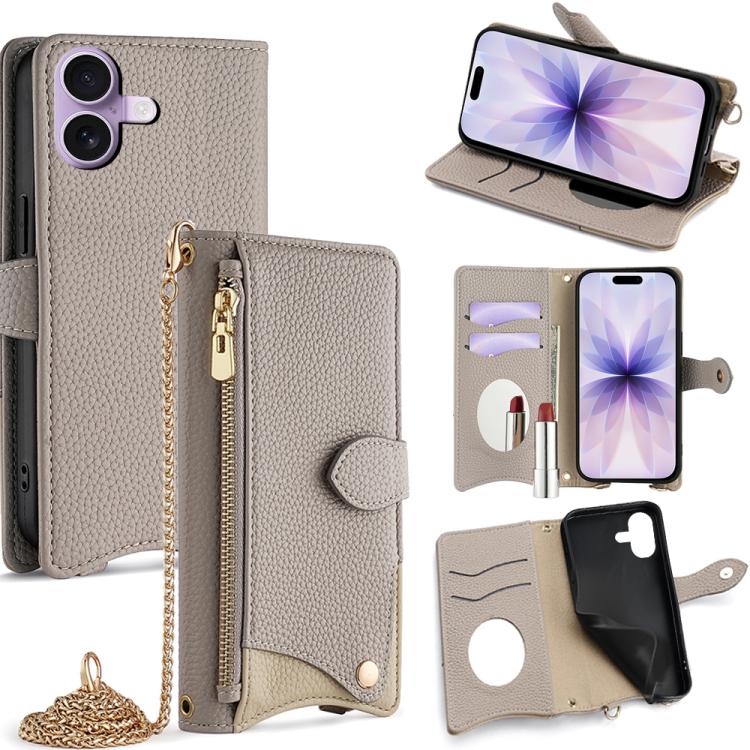 Crossbody Chain Fishtail Litchi Leather Phone Case, For iPhone 17e / 16e, For iPhone 17 Pro Max, For iPhone 17 Pro, For iPhone 17