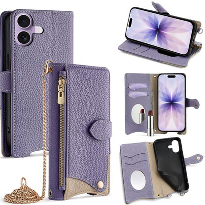 Crossbody Chain Fishtail Litchi Leather Phone Case, For iPhone 17e / 16e, For iPhone 17 Pro Max, For iPhone 17 Pro, For iPhone 17