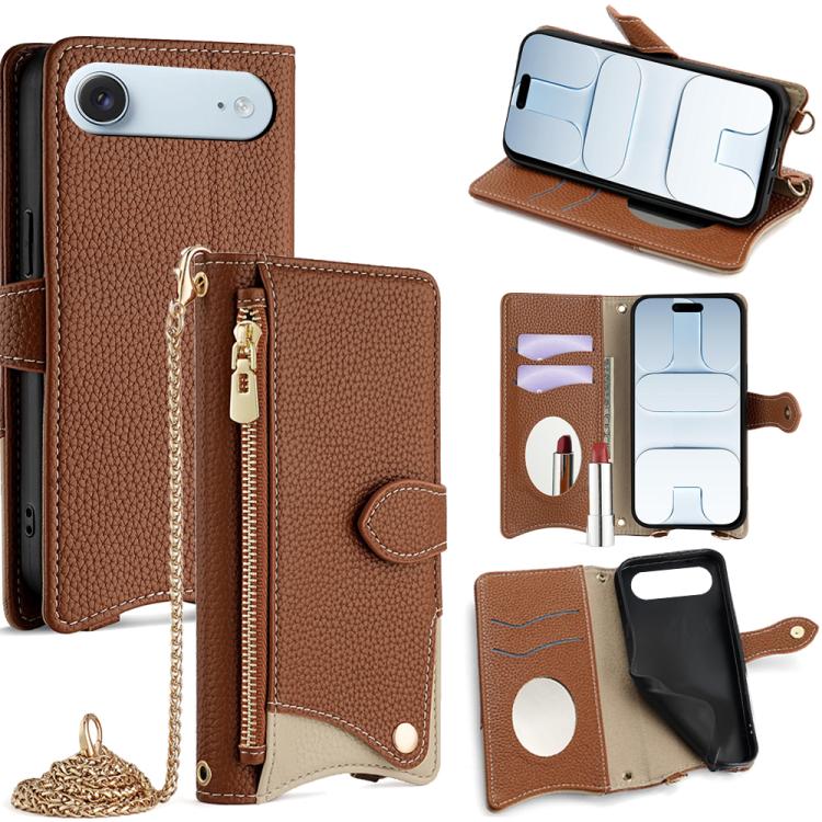 Crossbody Chain Fishtail Litchi Leather Phone Case, For iPhone Air, For iPhone 16 Pro Max, For iPhone 16 Pro, For iPhone 16 Plus