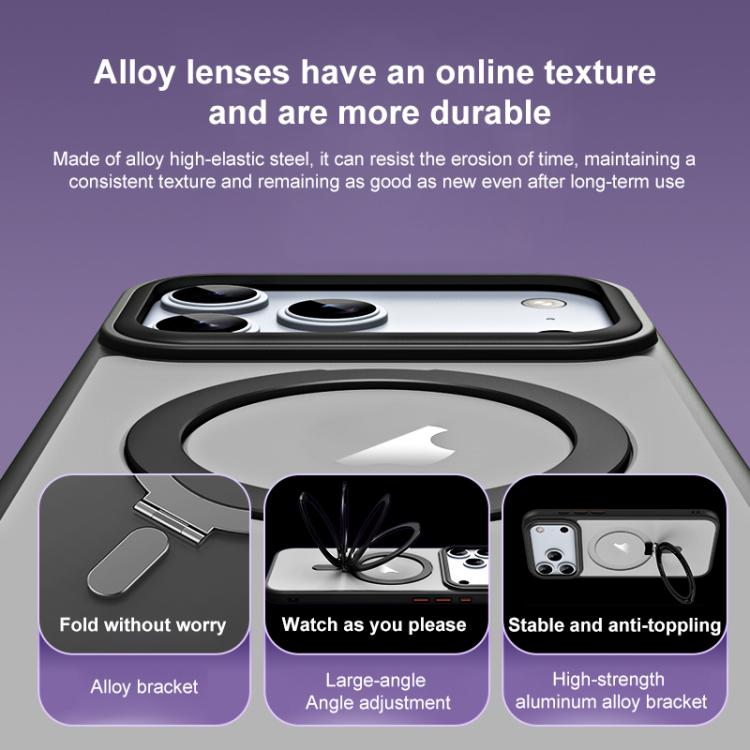 Airbag MagSafe Shockproof Frosted Phone Case with Fold Holder, For iPhone 18 Pro / 17 Pro, For iPhone 16e / 17e, For iPhone 18 Pro Max / 17 Pro Max, For iPhone 17, For iPhone Air