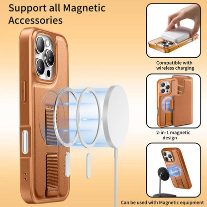 CaseNeo Finger Grip Strap MagSafe Leather Phone Case, For iPhone 16, For iPhone 15 Pro Max, For iPhone 15 Pro, For iPhone 15 Plus / 14 Plus