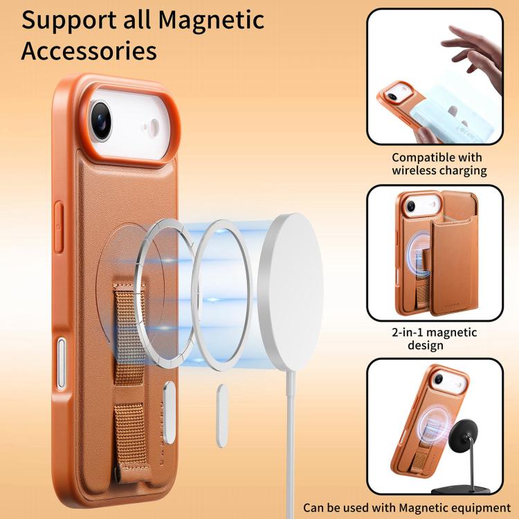CaseNeo Finger Grip Strap MagSafe Leather Phone Case, For iPhone Air, For iPhone 16 Pro Max, For iPhone 16 Pro, For iPhone 16 Plus