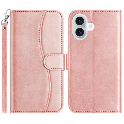 Dual-Folded S-shape Leather Phone Case, For iPhone 16, For iPhone 15 Pro Max, For iPhone 15 Pro, For iPhone 15 Plus