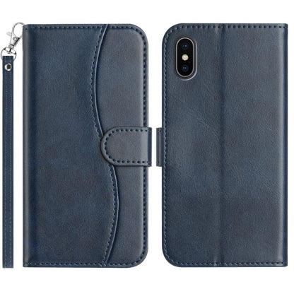 Dual-Folded S-shape Leather Phone Case, For iPhone X / XS, For iPhone XR, For iPhone XS Max, For iPhone 7 Plus / 8 Plus