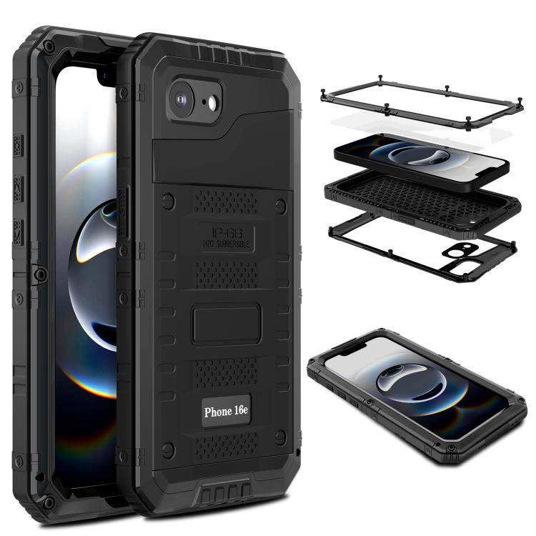 Four-proof Metal Hybrid Silicone Phone Case, For iPhone 17e / 16e, For iPhone 16 Pro Max, For iPhone 16 Pro, For iPhone 16 Plus, For iPhone 16, For iPhone 15 Pro Max, For iPhone 15 Pro, For iPhone 15 Plus