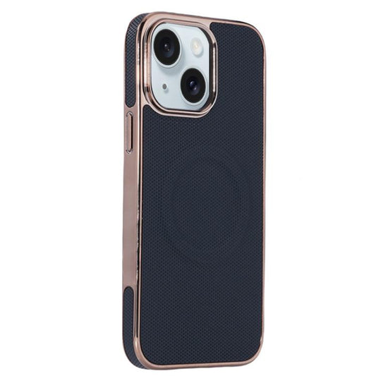 Electroplating Soft Side Sticker Leather MagSafe Phone Case, For iPhone 15, For iPhone 14 Plus, For iPhone 14, For iPhone 14 Pro