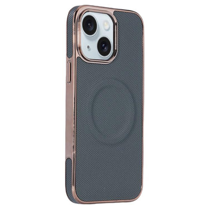 Electroplating Soft Side Sticker Leather MagSafe Phone Case, For iPhone 15, For iPhone 14 Plus, For iPhone 14, For iPhone 14 Pro