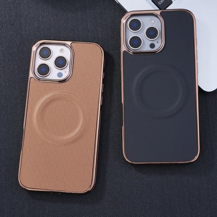 Electroplating Soft Side Sticker Leather MagSafe Phone Case, For iPhone 15, For iPhone 14 Plus, For iPhone 14, For iPhone 14 Pro