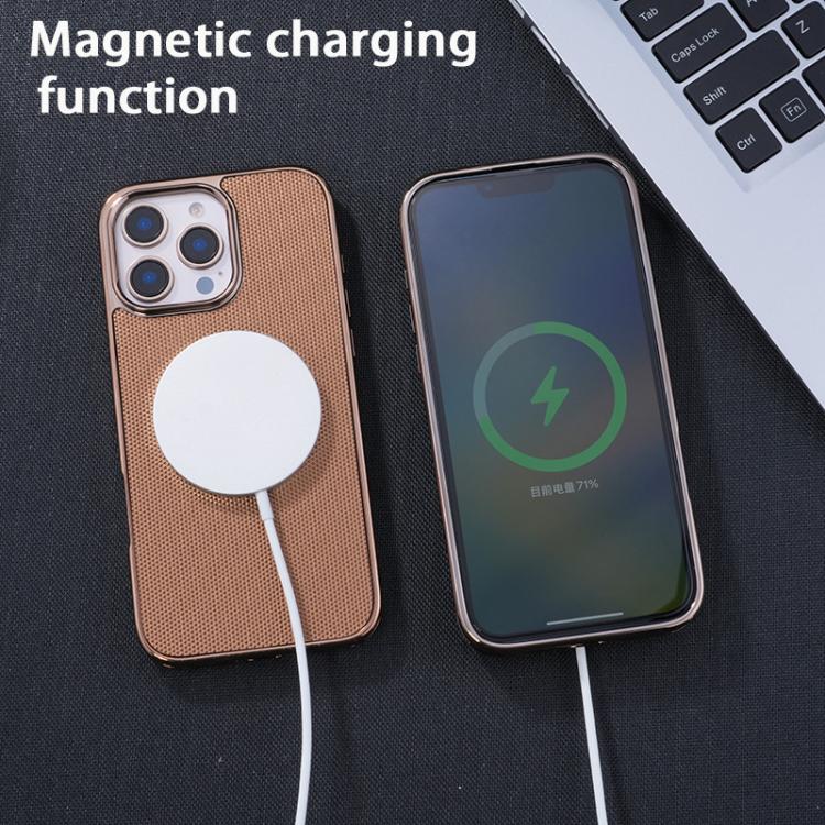 Electroplating Soft Side Sticker Leather MagSafe Phone Case, For iPhone 11, For iPhone 11 Pro