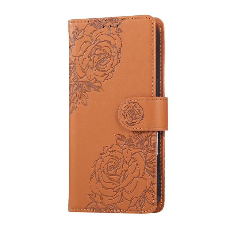 Rose Flower Embossed 3-Card Slots Leather Phone Case, For iPhone 16, For iPhone 15 Pro Max, For iPhone 15 Pro, For iPhone 15 Plus / 14 Plus