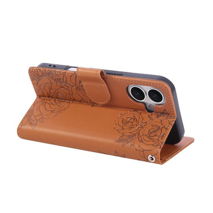 Rose Flower Embossed 3-Card Slots Leather Phone Case, For iPhone 16, For iPhone 15 Pro Max, For iPhone 15 Pro, For iPhone 15 Plus / 14 Plus