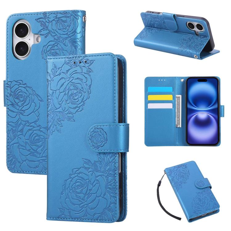 Rose Flower Embossed 3-Card Slots Leather Phone Case, For iPhone Air, For iPhone 16 Pro Max, For iPhone 16 Pro, For iPhone 16 Plus