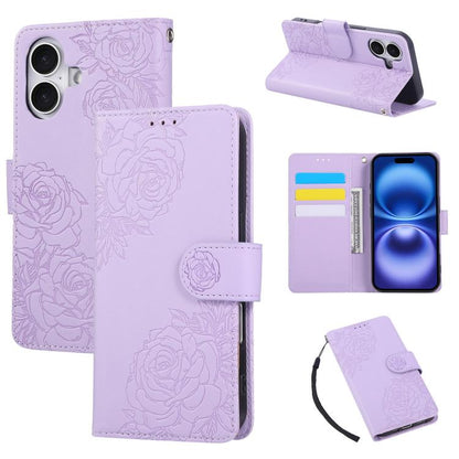 Rose Flower Embossed 3-Card Slots Leather Phone Case, For iPhone Air, For iPhone 16 Pro Max, For iPhone 16 Pro, For iPhone 16 Plus