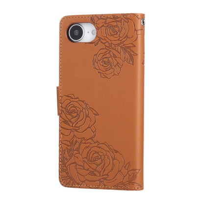 Rose Flower Embossed 3-Card Slots Leather Phone Case, For iPhone 16e, For iPhone 16 Pro Max, For iPhone 16 Pro, For iPhone 16 Plus