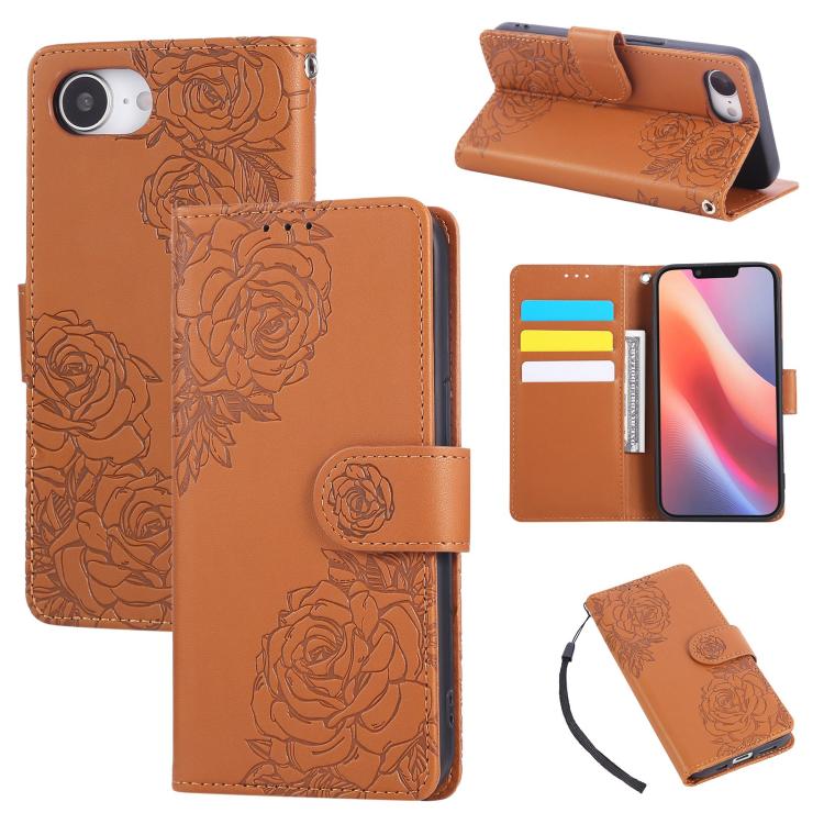 Rose Flower Embossed 3-Card Slots Leather Phone Case, For iPhone 16e, For iPhone 16 Pro Max, For iPhone 16 Pro, For iPhone 16 Plus