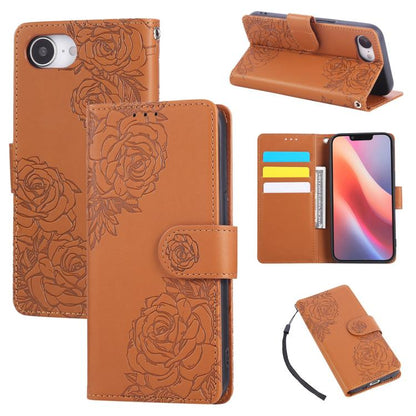 Rose Flower Embossed 3-Card Slots Leather Phone Case, For iPhone 16e, For iPhone 16 Pro Max, For iPhone 16 Pro, For iPhone 16 Plus