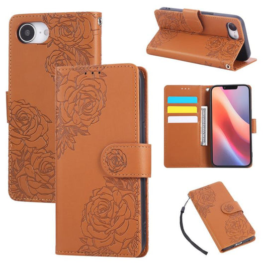 Rose Flower Embossed 3-Card Slots Leather Phone Case, For iPhone 16e, For iPhone 16 Pro Max, For iPhone 16 Pro, For iPhone 16 Plus