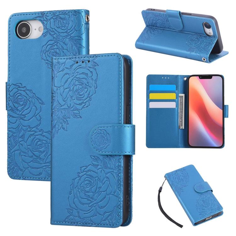 Rose Flower Embossed 3-Card Slots Leather Phone Case, For iPhone 16e, For iPhone 16 Pro Max, For iPhone 16 Pro, For iPhone 16 Plus