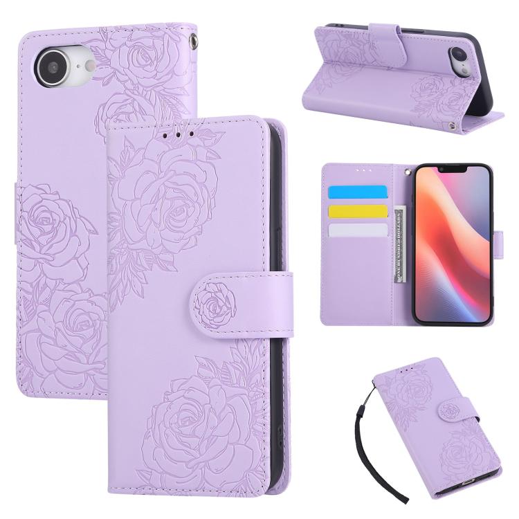 Rose Flower Embossed 3-Card Slots Leather Phone Case, For iPhone 16e, For iPhone 16 Pro Max, For iPhone 16 Pro, For iPhone 16 Plus