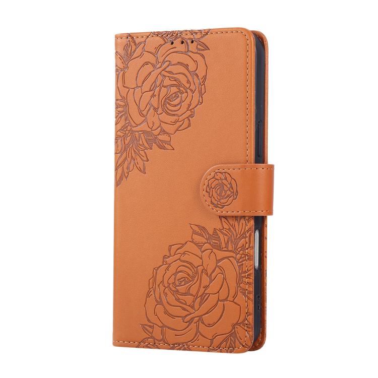 Rose Flower Embossed 3-Card Slots Leather Phone Case, For iPhone 15, For iPhone 14 / 13, For iPhone 14 Pro, For iPhone 14 Pro Max