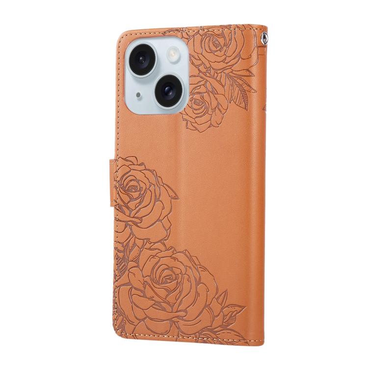 Rose Flower Embossed 3-Card Slots Leather Phone Case, For iPhone 15, For iPhone 14 / 13, For iPhone 14 Pro, For iPhone 14 Pro Max