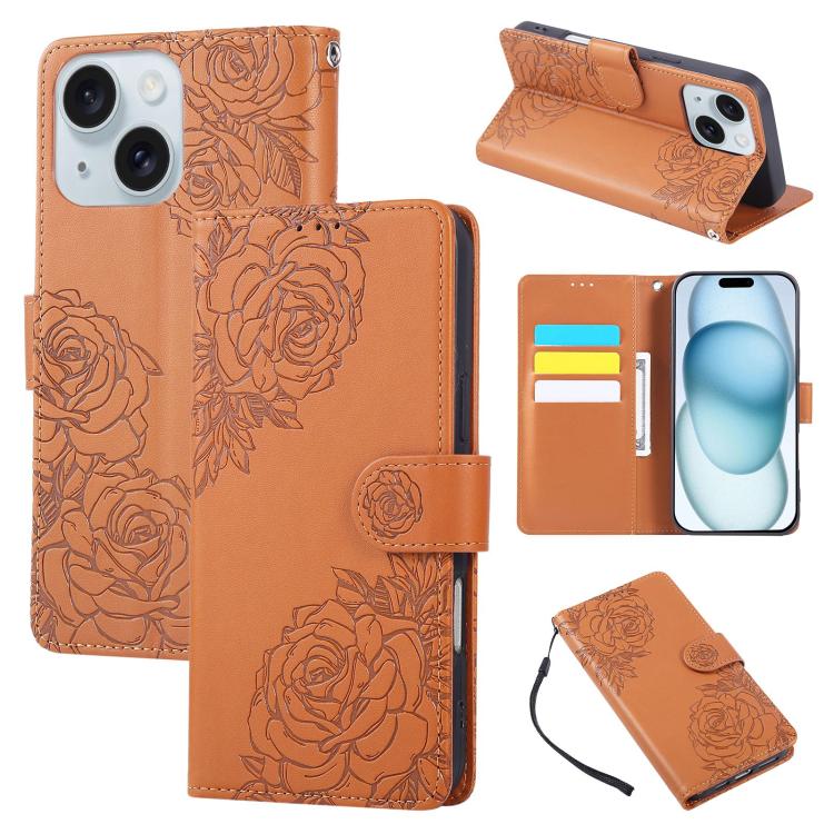 Rose Flower Embossed 3-Card Slots Leather Phone Case, For iPhone 15, For iPhone 14 / 13, For iPhone 14 Pro, For iPhone 14 Pro Max