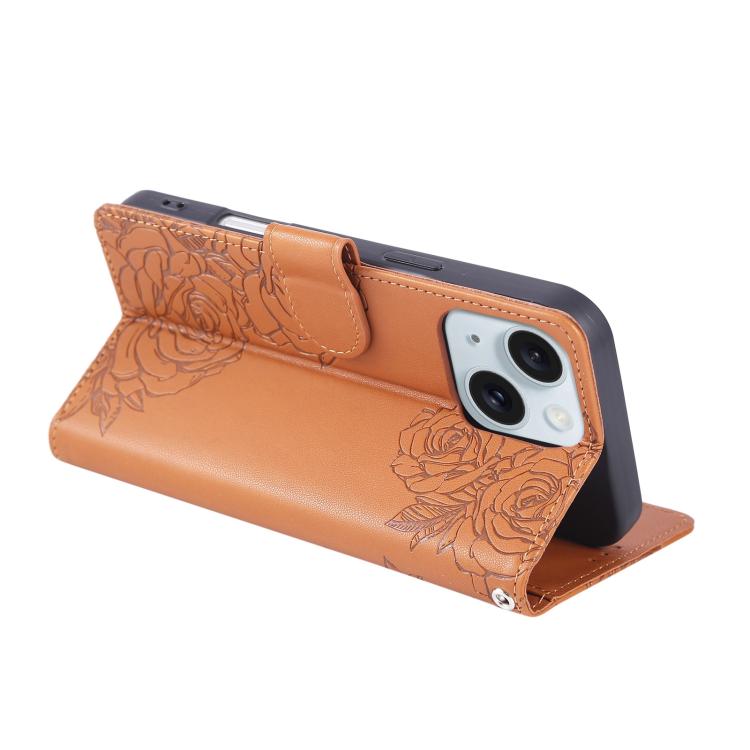 Rose Flower Embossed 3-Card Slots Leather Phone Case, For iPhone 15, For iPhone 14 / 13, For iPhone 14 Pro, For iPhone 14 Pro Max