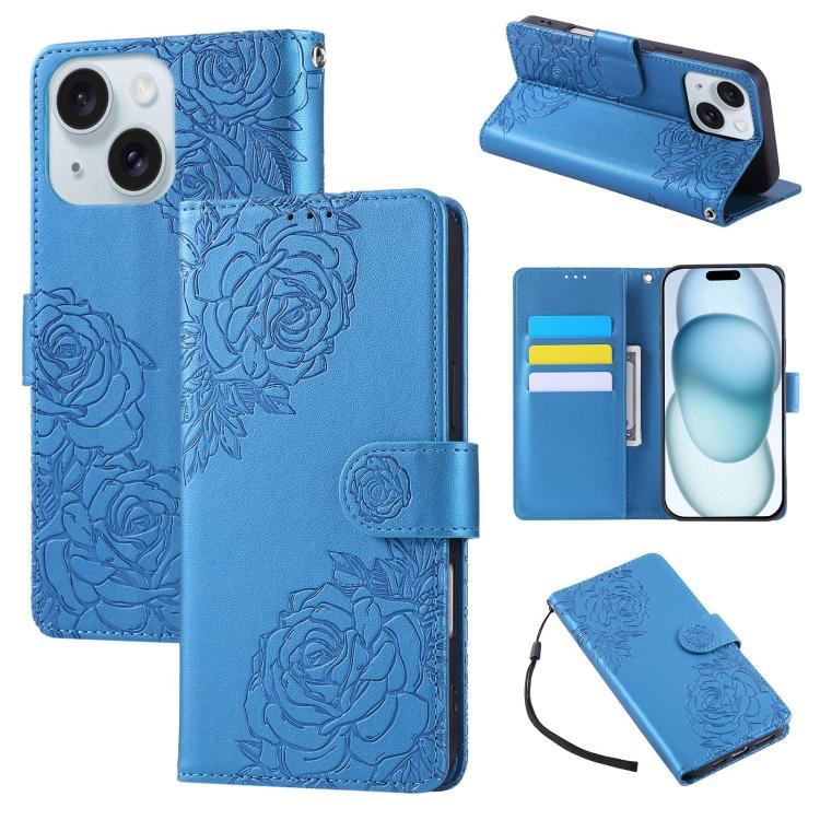 Rose Flower Embossed 3-Card Slots Leather Phone Case, For iPhone 15, For iPhone 14 / 13, For iPhone 14 Pro, For iPhone 14 Pro Max